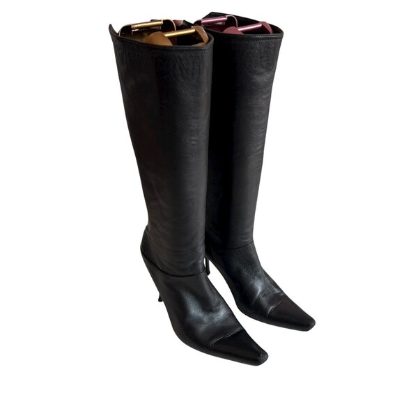 y2k Edmundo Castillo boots black leather US 8.5 pointed toe stiletto high heel - Picture 1 of 14